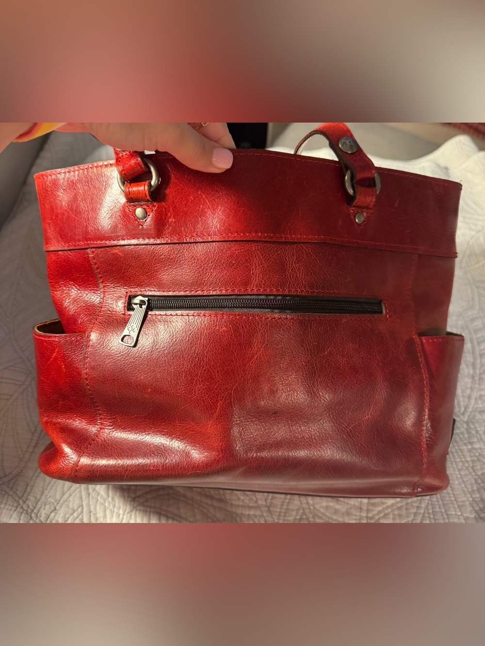 Patricia Nash Bolsena Red Distressed Leather Tote Shoulder Bag Vintage Inspired - Picture 11 of 15